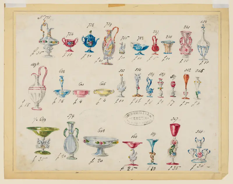 Specimens of White and Colored Glassware Wall Art by Compagnia di Venezia e Murano - High-Resolution Digital Print