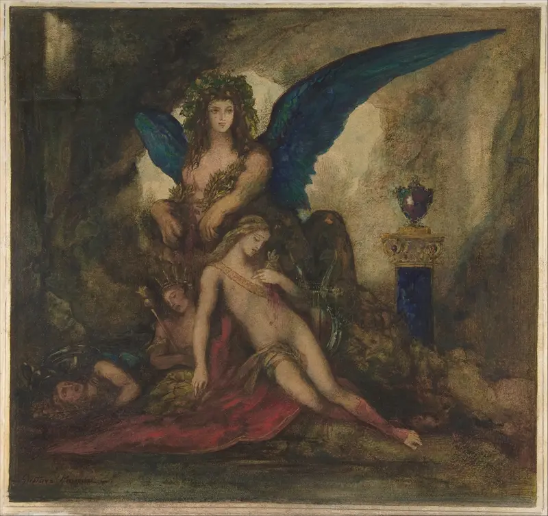 Sphinx in a Grotto (Poet, King and Warrior) Wall Art by Gustave Moreau - High-Resolution Digital Print