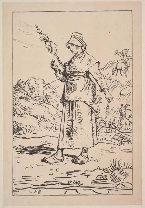 Spinner from the Auvergne Wall Art by Jean-François Millet - High-Resolution Digital Print
