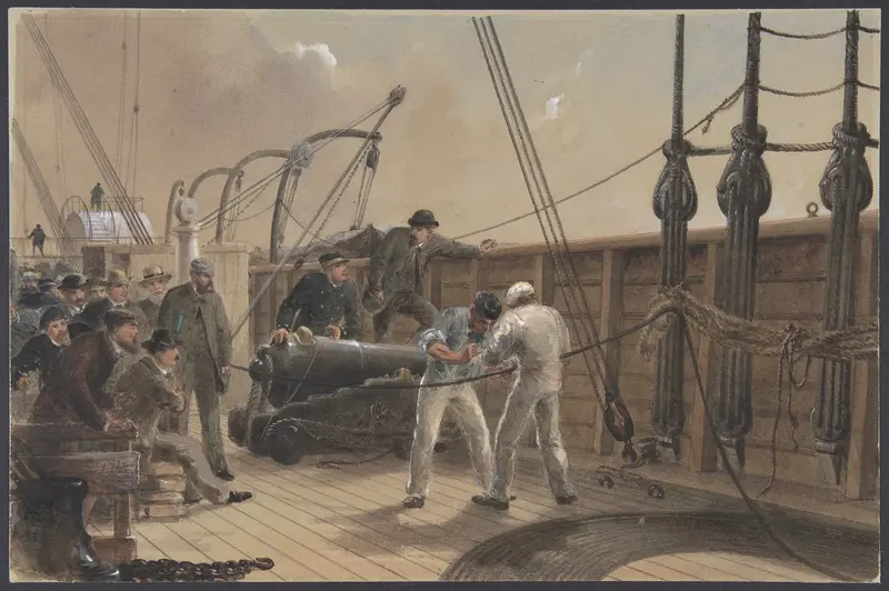 Splicing the Cable (after the First Accident) on Board the Great Eastern, July 25th, 1865 Wall Art by Robert Charles Dudley - High-Resolution Digital Print