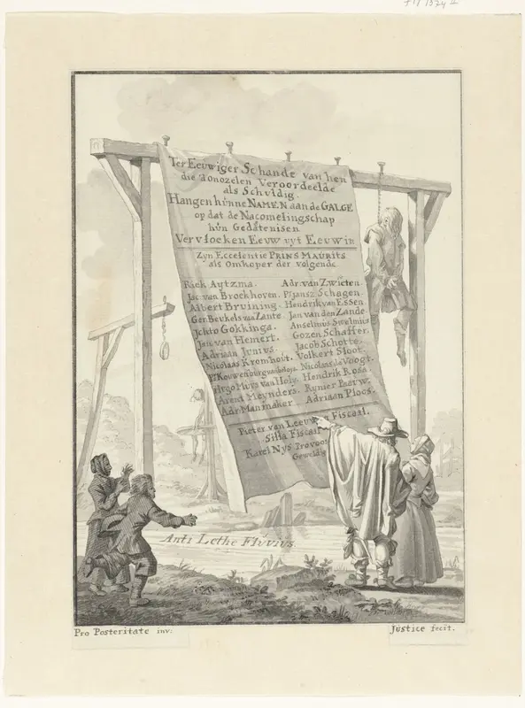 Spotprent op de 24 rechters die Johan van Oldenbarnevelt hebben veroordeeld, 1619 Wall Art by Unknown - High-Resolution Digital Print