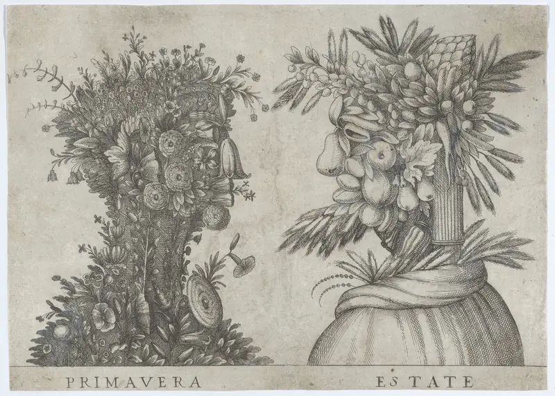 Spring and Summer: two heads made from flora typical of those seasons Wall Art by Anonymous, Italian, 16th to early 17th century - High-Resolution Digital Print