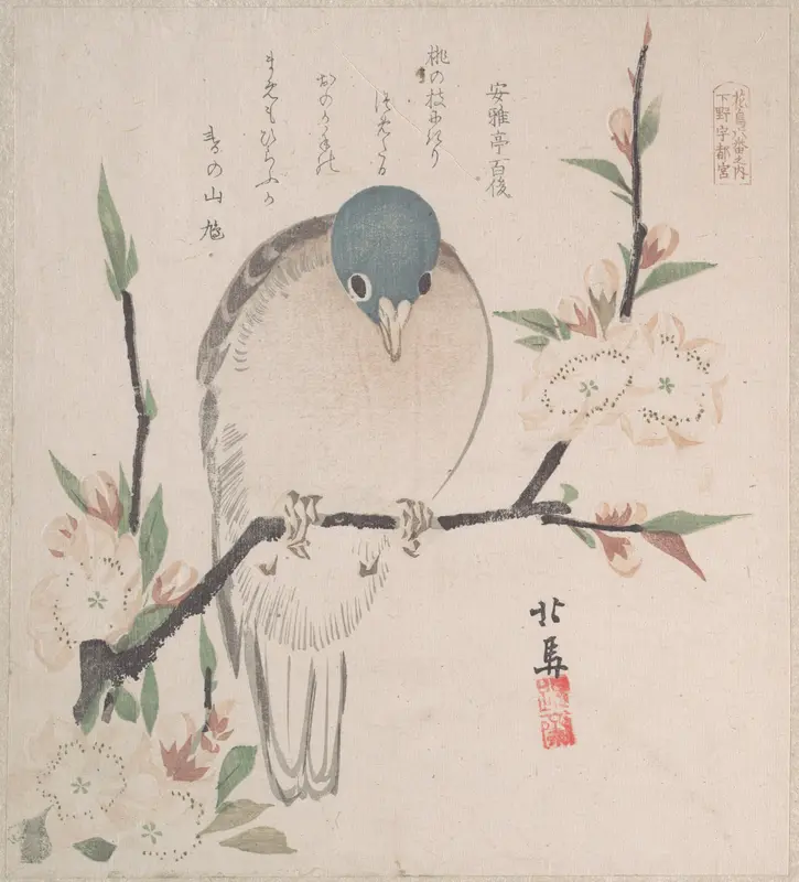 Spring Rain Collection (Harusame shū), vol. 3: Mountain Dove and Peach Flowers