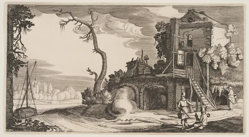 Square Tower Used as Inn Near a River, from Landscapes (Playsante Lantschappen)