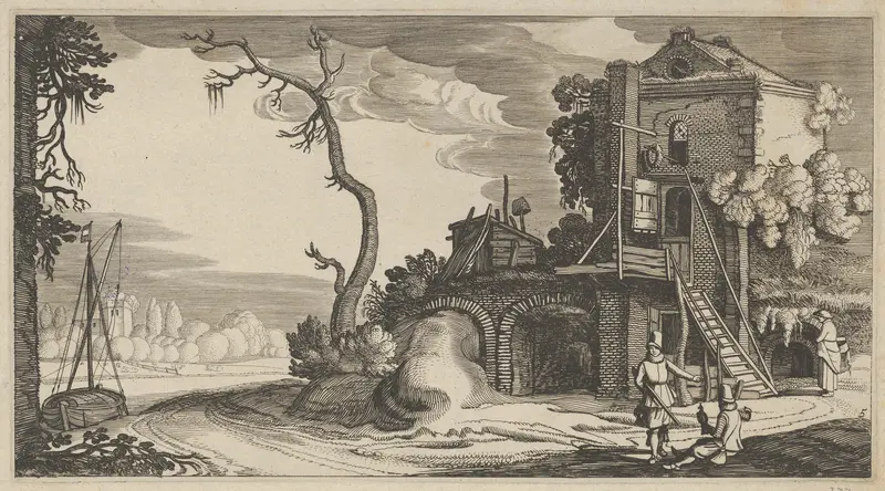 Square Tower Used as Inn near a River Wall Art by Jan van de Velde II - High-Resolution Digital Print