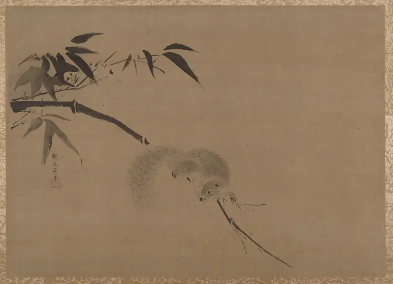 Squirrel on Bamboo Wall Art by Kano Tan'yū - High-Resolution Digital Print