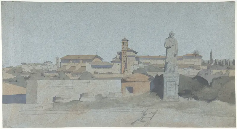 SS. Giovanni e Paolo, seen from the Villa Mattei, Rome Wall Art by Jean-Achille Benouville - High-Resolution Digital Print