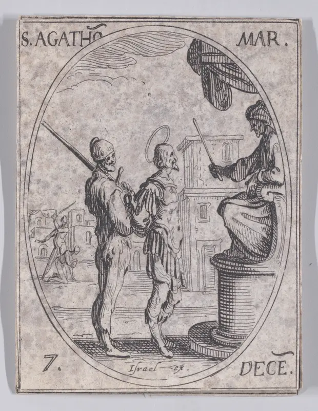 St. Agathon, Martyr, December 7th, from "Les Images De Tous Les Saincts et Saintes de L'Année" (Images of All of the Saints and Religious Events of the Year) Wall Art by Jacques Callot - High-Resolution Digital Print