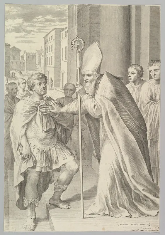 St. Ambrose, Archbishop of Milan, Turning Back Emperor Theodosius Wall Art by Claude Mellan - High-Resolution Digital Print