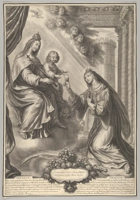 St. Barbara Before the Virgin and Child Wall Art by Grégoire Huret - High-Resolution Digital Print