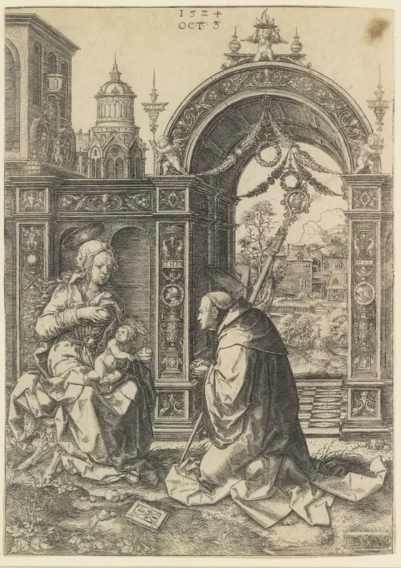 St. Bernard Adoring the Christ Child Wall Art by Dirck Vellert - High-Resolution Digital Print