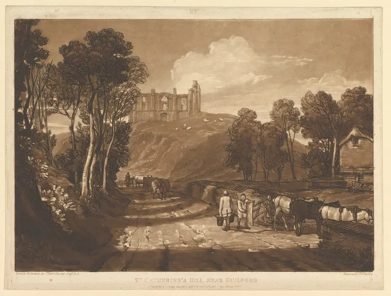 St. Catharine's Hill near Guilford (Liber Studiorum, part VII, plate 33) Wall Art by Joseph Mallord William Turner - High-Resolution Digital Print