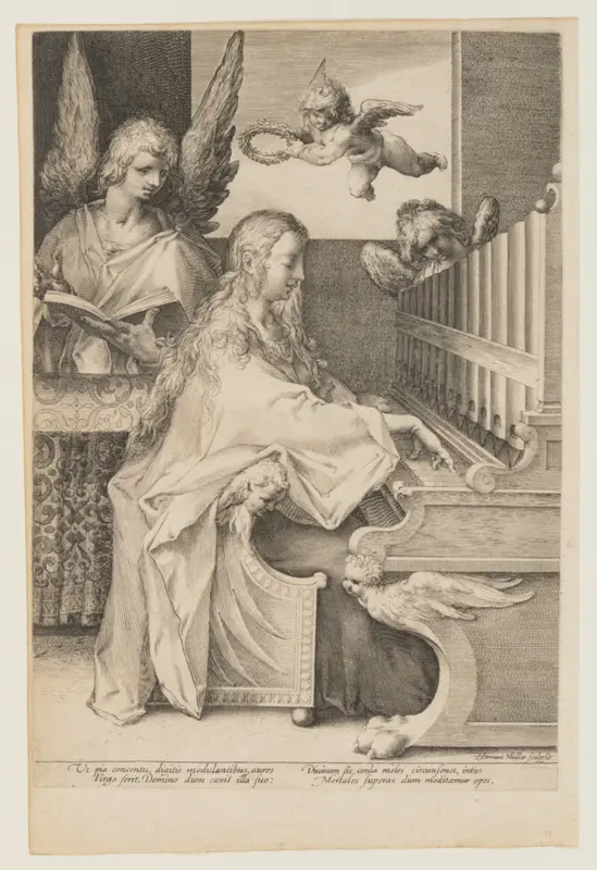 St. Cecilia Playing the Organ with Two Angels