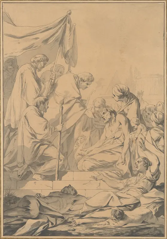St. Charles Borromeo Distributing Communion to the Victims of the Plague in Milan Wall Art by Jean-Baptiste Marie Pierre - High-Resolution Digital Print