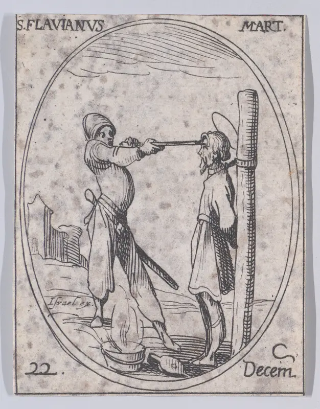 St. Flavian, Martyr, December 22nd, from "Les Images De Tous Les Saincts et Saintes de L'Année" (Images of All of the Saints and Religious Events of the Year) Wall Art by Jacques Callot - High-Resolution Digital Print