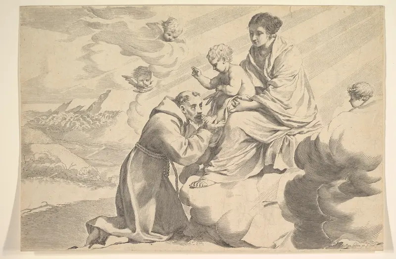St. Francis of Assisi Adoring the Christ Child on the Virgin's Lap Wall Art by Claude Mellan - High-Resolution Digital Print