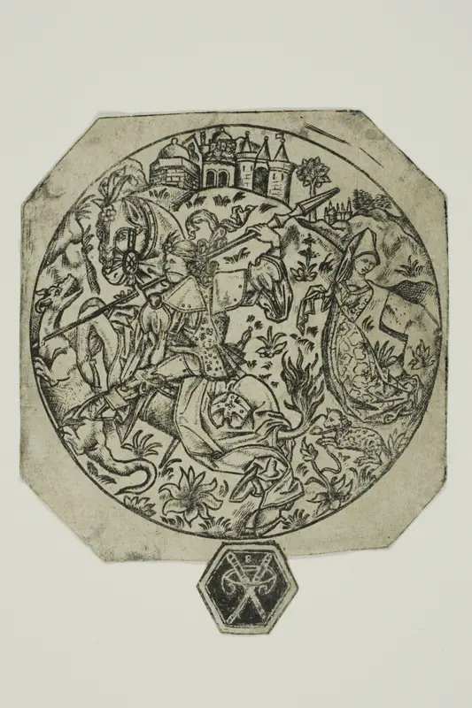 St. George Killing the Dragon Wall Art by Master B with Two Crossed Daggers - High-Resolution Digital Print
