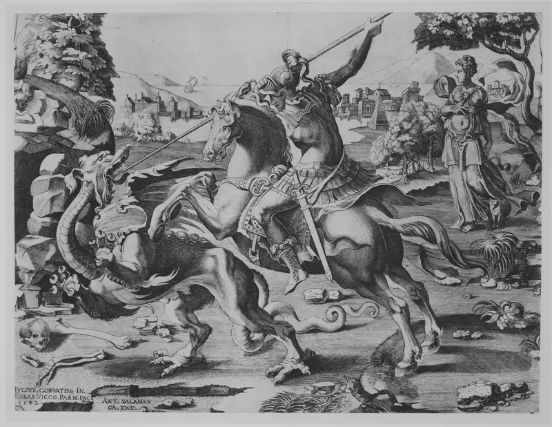 St George Killing the Dragon Wall Art by Enea Vico - High-Resolution Digital Print