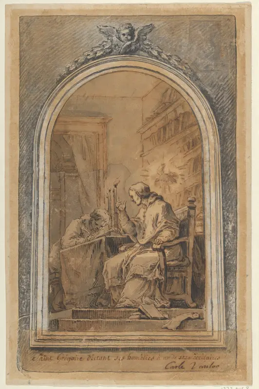 St. Gregory Dictating His Homilies to a Secretary Wall Art by Carle (Charles André) Vanloo - High-Resolution Digital Print
