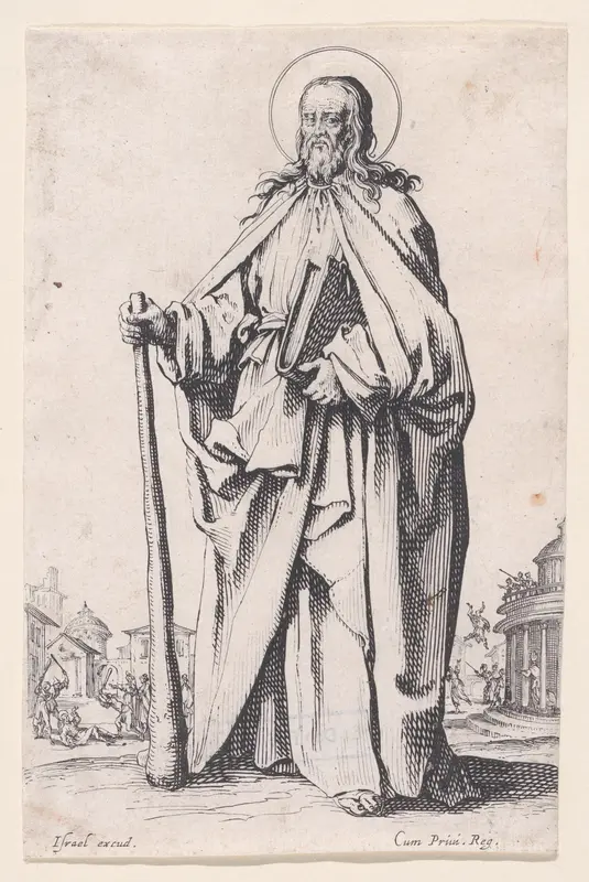 St. James Minor, from "Les Grands Apôtres Debout, Représentant Le Sauveur, La Bienheureuse Marie et Les Saints Apôtres" (The Large Standing Apostles, Representing The Savior, The Blessed Mary and The Apostles) Wall Art by Jacques Callot - High-Resolution Digital Print
