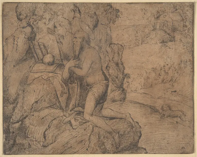 St. Jerome in a Landscape Wall Art by Anonymous, Italian, Venetian, 15th to 16th century - High-Resolution Digital Print