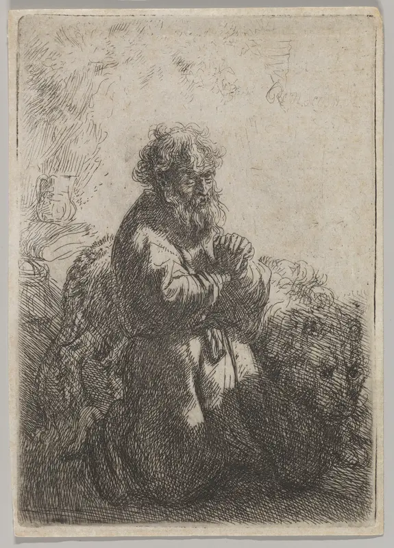 St. Jerome in Prayer Wall Art by Rembrandt (Rembrandt van Rijn) - High-Resolution Digital Print