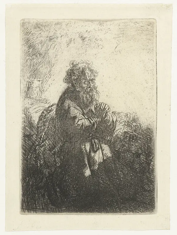 St Jerome kneeling in prayer, looking down Wall Art by Rembrandt van Rijn - High-Resolution Digital Print
