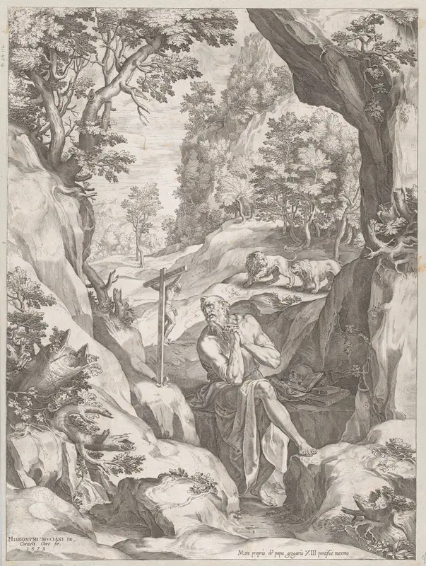 St Jerome Penitent in the Wilderness Wall Art by Cornelis Cort - High-Resolution Digital Print