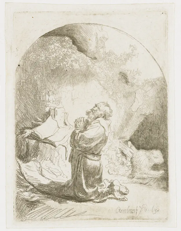 St Jerome praying: arched Wall Art by Unknown - High-Resolution Digital Print
