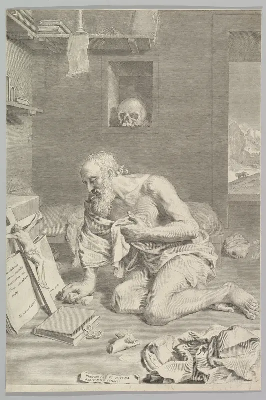 St. Jerome Praying in His Cell (Saint Jérôme pénitent) Wall Art by Claude Mellan - High-Resolution Digital Print