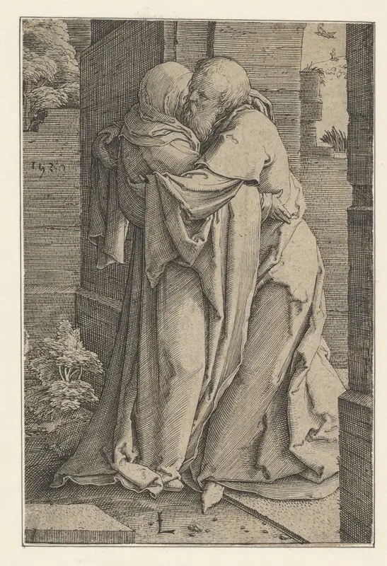 St. Joachim Embracing St. Anna Wall Art by Lucas van Leyden - High-Resolution Digital Print