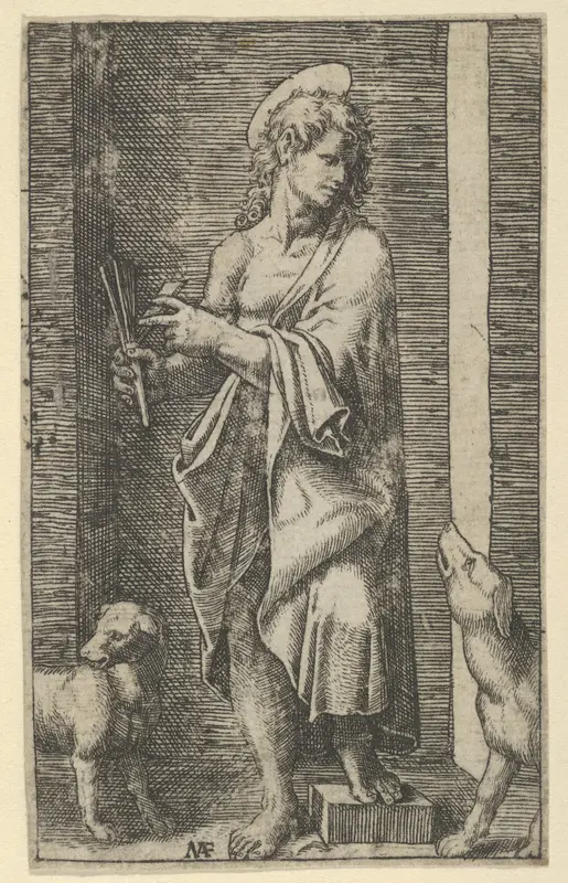 St Lazarus flanked by two dogs, from "Piccoli Santi" (Small Saints)
