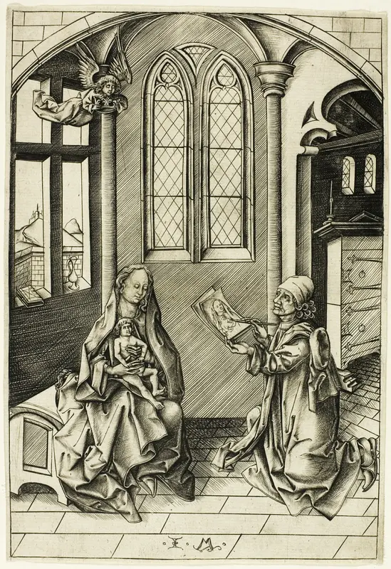 St. Luke Portraying the Madonna Wall Art by Israhel van Meckenem, the younger - High-Resolution Digital Print