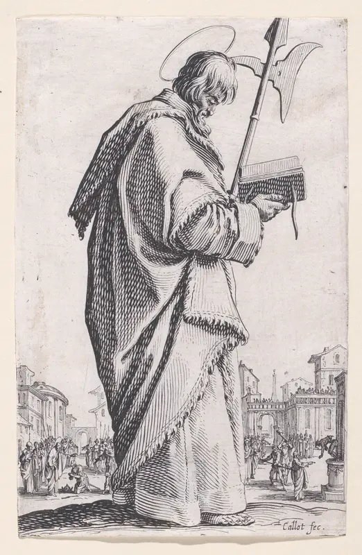 St. Matthias, from "Les Grands Apôtres Debout, Représentant Le Sauveur, La Bienheureuse Marie et Les Saints Apôtres" (The Large Standing Apostles, Representing The Savior, The Blessed Mary and The Apostles) Wall Art by Jacques Callot - High-Resolution Digital Print