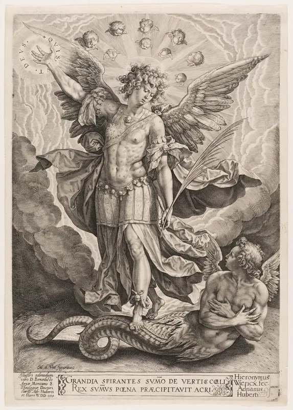 St Michael Triumphing Over the Dragon Wall Art by Hieronymous Wierix - High-Resolution Digital Print