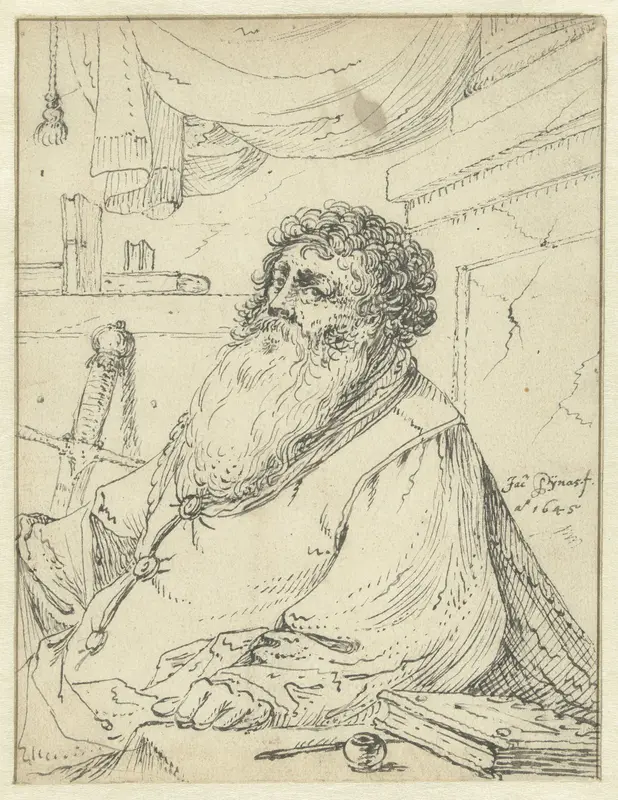 St Paul, Seated at a Table Wall Art by Jacob Symonsz Pynas - High-Resolution Digital Print