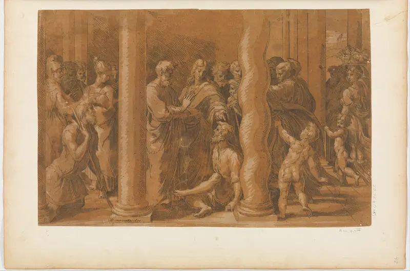 St. Peter and St. John Healing the Cripples at the Gate of the Temple Wall Art by Parmigianino (Girolamo Francesco Maria Mazzola) - High-Resolution Digital Print