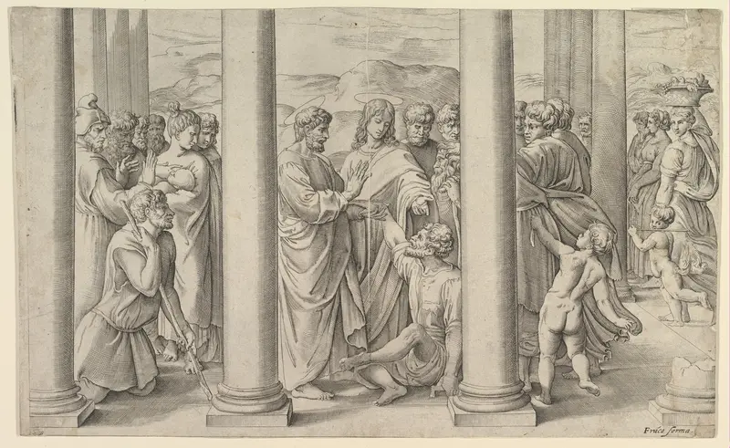 St. Peter and St. John healing the lame man at the gate of the temple Wall Art by Battista Franco - High-Resolution Digital Print