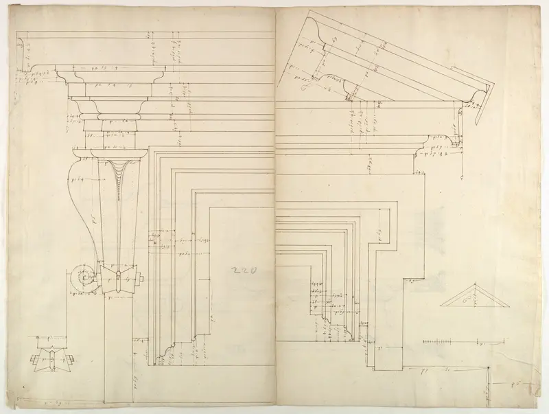 St. Peter's, drum, exterior bay, elevation with details (recto) St. Peter's, drum, section (verso)