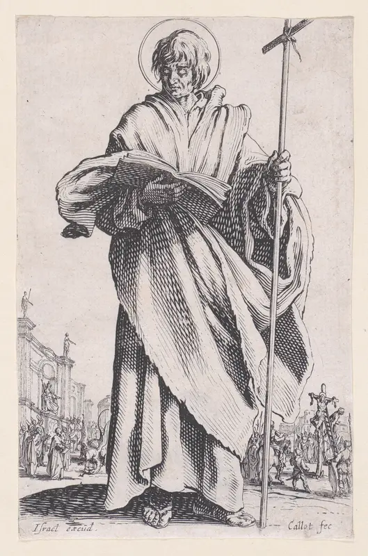 St. Philip, from "Les Grands Apôtres Debout, Représentant Le Sauveur, La Bienheureuse Marie et Les Saints Apôtres" (The Large Standing Apostles, Representing The Savior, The Blessed Mary and The Apostles) Wall Art by Jacques Callot - High-Resolution Digital Print