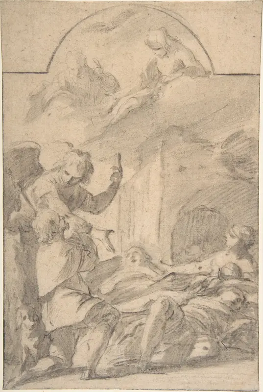 St. Roch Interceding before the Holy Trinity for Plague Victims Wall Art by Laurent de La Hyre - High-Resolution Digital Print