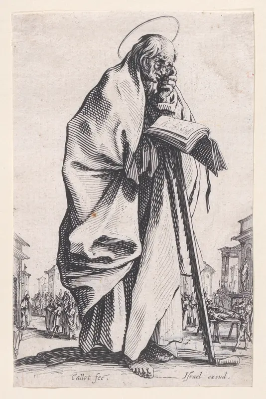 St. Simon, from "Les Grands Apôtres Debout, Représentant Le Sauveur, La Bienheureuse Marie et Les Saints Apôtres" (The Large Standing Apostles, Representing The Savior, The Blessed Mary and The Apostles) Wall Art by Jacques Callot - High-Resolution Digital Print