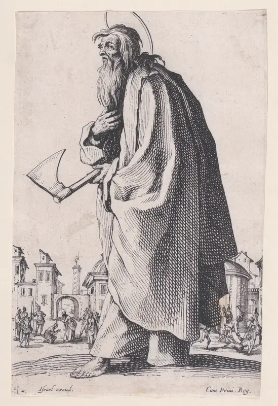 St. Thaddeus (St. Jude), from "Les Grands Apôtres Debout, Représentant Le Sauveur, La Bienheureuse Marie et Les Saints Apôtres" (The Large Standing Apostles, Representing The Savior, The Blessed Mary and The Apostles) Wall Art by Jacques Callot - High-Resolution Digital Print