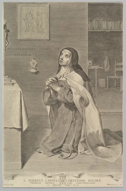 St. Theresa Kneeling in Prayer Wall Art by Claude Mellan - High-Resolution Digital Print