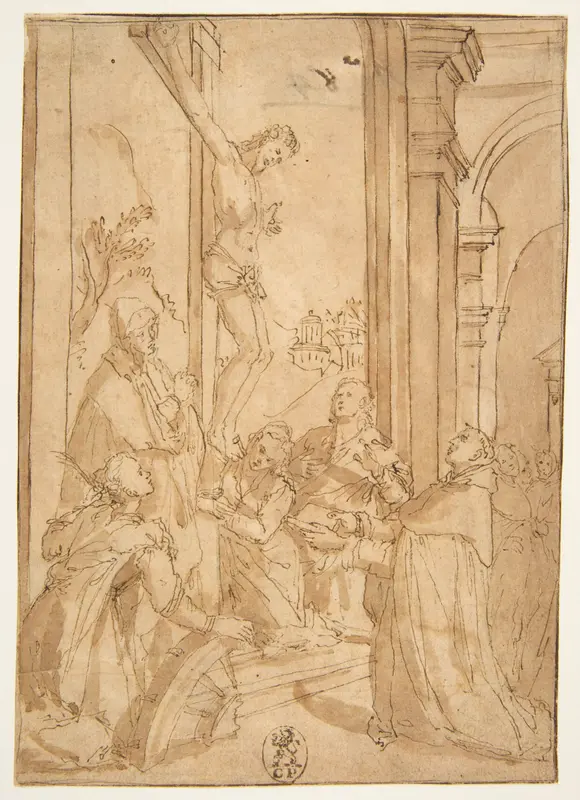 St. Thomas Aquinas Presenting His Work to the Crucified Christ Wall Art by Santi di Tito - High-Resolution Digital Print