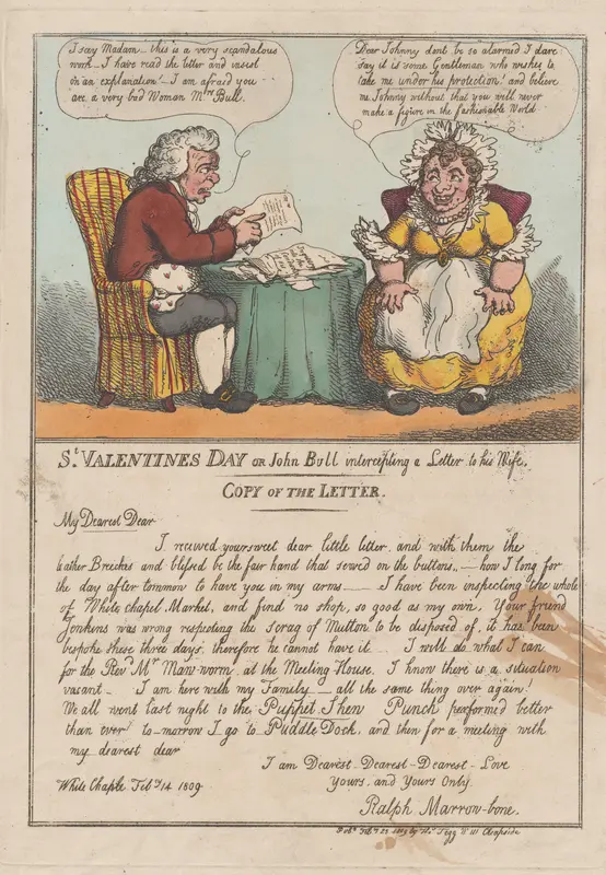 St. Valentine's Day or John Bull intercepting a Letter to his Wife Wall Art by Thomas Rowlandson - High-Resolution Digital Print