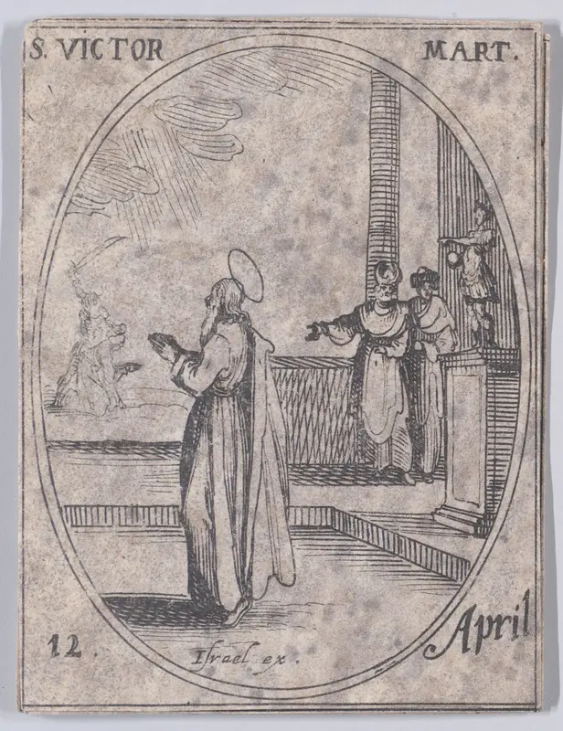 St. Victor, Martyr, April 12th, from "Les Images De Tous Les Saincts et Saintes de L'Année" (Images of All of the Saints and Religious Events of the Year) Wall Art by Jacques Callot - High-Resolution Digital Print