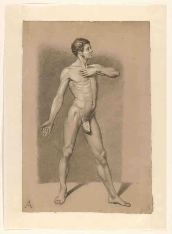 Staan mannelijk naakt met hand op de borst Wall Art by Unknown - High-Resolution Digital Print