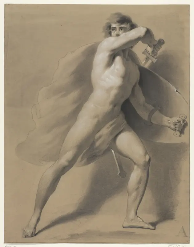 Staand mannelijk naakt, als krijgsman Wall Art by anonymous - High-Resolution Digital Print
