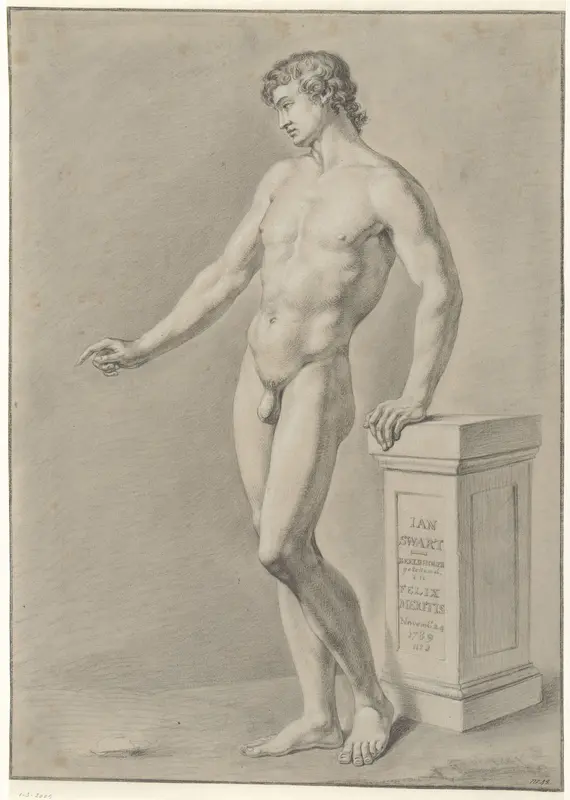Staand mannelijk naakt bij een zuiltje Wall Art by Unknown - High-Resolution Digital Print